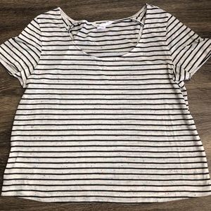 BCBG Short Sleeve Top Black Stripes w Funfetti!